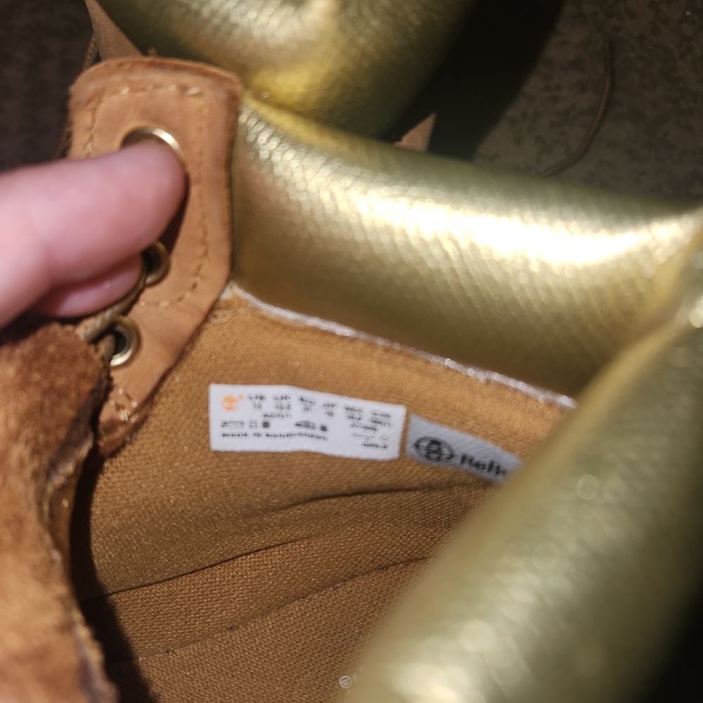 Timberland Tan Kids Boots with Gold Accents - Picture 2 of 9